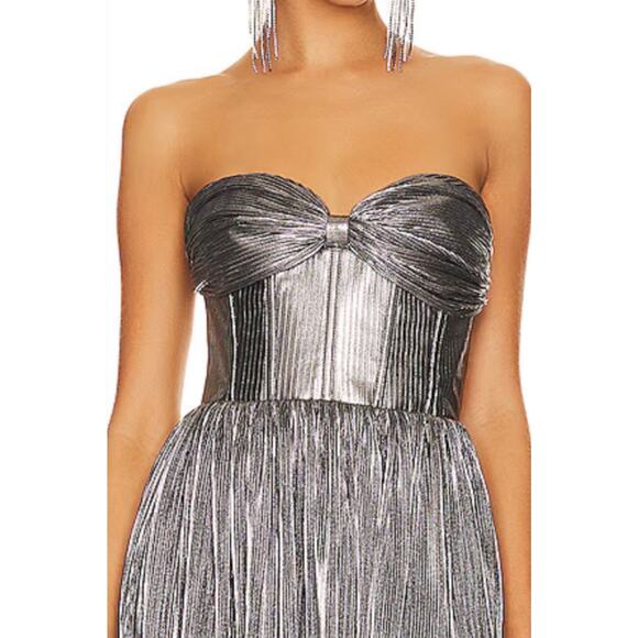 $750 BRONX AND BANCO Florence Metallic Strapless Maxi Dress Gown L Free People - Picture 4 of 16